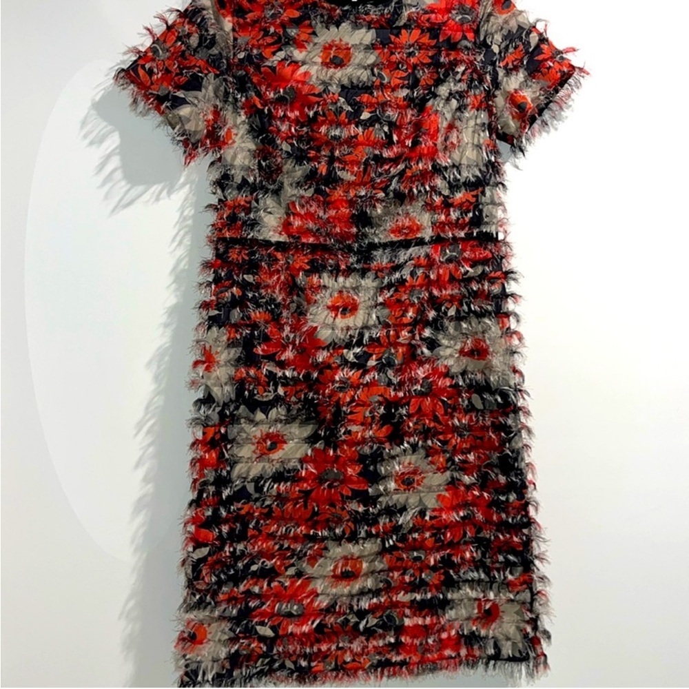 Worth Red, Black, Gray Floral Dress
